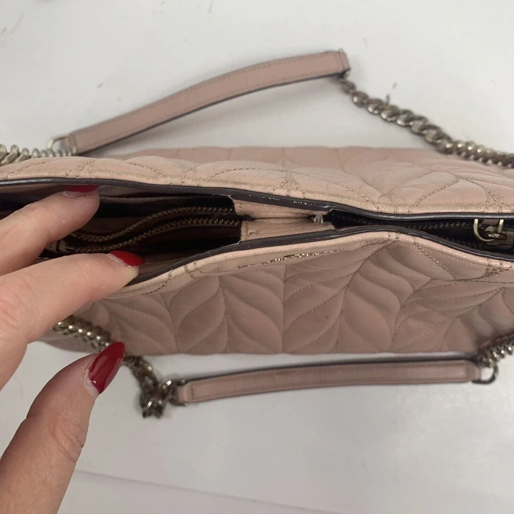 Kate Spade Large Shoulder Bag Briar Lane Quilted Emelyn Pink Leather Gold Chain